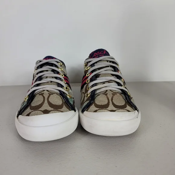 Coach Women's Folly Signature Stripe Sneakers Tennis Shoes Size 5.5B Beige - Picture 3 of 10